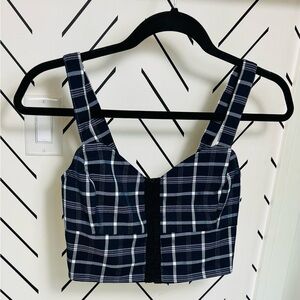 BP. Plaid Crop Corset Tank Top XS Blue Hook & Eye Sweetheart Neckline